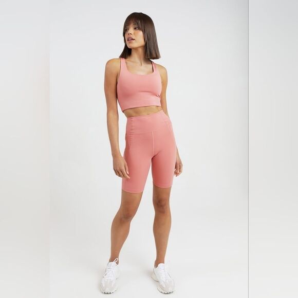 Girlfriend Collective Pink Coral Café High-Rise Bike Short Size Small Athletic - Picture 1 of 4